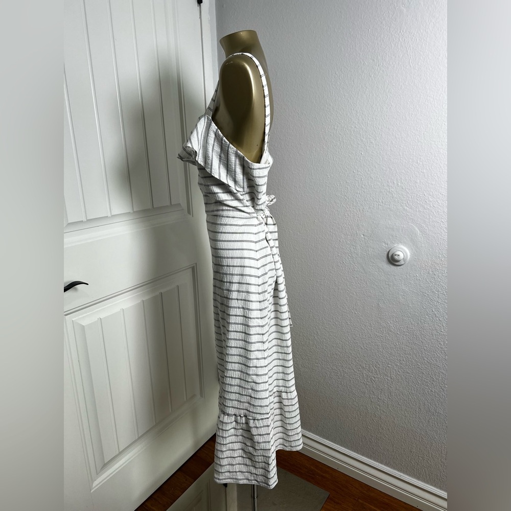 New Banana Republic Nautical Crepe Wide Strap Ruffled Belted Sun Dress Midi - Picture 5 of 10